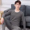 Roupa íntima térmica sem costura de veludo dupla face masculina gola média-baixa autocalorável com forro de veludo conjunto calça comprida