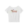 Camiseta Gris de Verano Nuevo Estilo de un Hombro Descubierto Manga Corta para Mujer Cachorro de Dibujos Animados Descuento Casual Holgada para Mujer