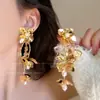Pendientes de Borla de Flor Dorada para Niñas Estilo Hong Kong Únicos Exagerados Pendientes para Cara Redonda Nicho Lujosos Accesibles Pendientes Elegantes
