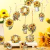 Juego de 24 Piezas de Girasol de Madera Estilo Retro Colgantes Decorativos para Fiesta Familiar Decoración de Fiesta Arte de Pared para Vacaciones de Primavera y Verano