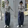 Camiseta Gris Delgada de Manga Larga Estilo Perezoso para Mujer 2024 Primavera y Otoño Nuevo Estilo Pequeña Simple de Color Sólido Top Exterior