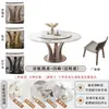 Mesa de comedor y sillas de lujo ligero con tablero de piedra brillante, juego de comedor moderno y minimalista de estilo italiano para uso doméstico, con bandeja giratoria y tablero redondo de piedra