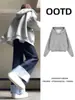 Chamarra sudadera gris para mujer, primavera y otoño 2026 nuevo estilo coreano casual atuendo de principios de otoño, top básico holgado con capucha