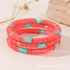 Set de pulseras de arcilla suave coloridas apilables de 6 mm elástico color Morandi bloques de color bohemio pieza metálica