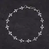 Pulsera Trendy Retro de Cuervo con Flor de Cruz Chapada en Plata Antigua Cadena de Jeans Punk Hip-Hop Estilo Europeo y Americano