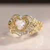 Anillo Floral de Zirconia Microincrustada Transfronterizo Nuevo de Huajie, Anillo de Corazón con Diamantes Completos Estilo Minimalista Joyería al Por Mayor
