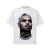 Camiseta Gráfica de Manga Corta Estilo Retro Americano para Hombre Chris Brown Hip Hop Rap Retrato Top Holgado