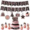 Amazon Transfronterizo Nueva Moda Negro y Dorado Tema Fiesta de Cumpleaños Decoración Bandera Pastel Topper Set Personalización