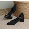 Zapatos de Tacón Alto de Una Correa para Mujer, Nuevo Diseño Verano y Otoño 2026, Elegante Adorno de Perlas, Adecuados para Combinar con Vestidos, Zapatos de Tacón Grueso Medio