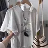 Camiseta Branca de Algodão Puro com Manga Curta para Mulheres, Nova Tendência Popular de 2026 Estilo Americano Marca Tendência Design Solto Top de Manga Meia-Manga