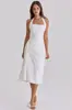 Vestido midi plisado cruzado de primavera europeo y americano, corte ajustado, cuello halter, fruncido en la cintura, sin espalda, para mujer, estilo ligeramente maduro