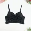 Sujetador Camisola Estilo Chica Caliente Transfronterizo Europeo y Americano con Abalorios y Pedrería, con Almohadillas en el Pecho, Sujetador Corto de Punto Sexy Nuevo con Ballenas
