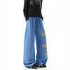 Calça de Moletom Color Block com Estampa de Letras Streetwear Masculina Outono Hip Hop Americano Dança Jazz Calça de Marca Tendência Solta Perna Larga Longa