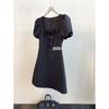 Vestido Negro Pequeño Estilo Hepburn Productos Europeos Pequeño Retro Cubre Vientre Reductor de Edad Estilo Dama Vestido de Cuello Cuadrado para Mujer Verano