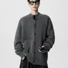 Suéter de punto estilo americano, suéter casual de alta calle, cuello alto gris, marca eanfi, corte holgado, cárdigan, estilo moderno para hombre