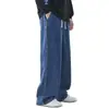 Calça Jeans Masculina Verão Nova Retrô Japonesa Cintura Elástica Casual Reta Tendência Moda Perna Larga Longa