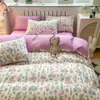 Juego de Ropa de Cama Fresco y Sencillo de Cuatro Piezas, Funda de Edredón, Ropa de Cama Individual para Dormitorio de Chicas, Uso en el Hogar, Lavable, Conjunto Moderno de Tres Piezas
