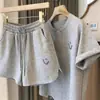 Conjunto Esportivo Casual de Shorts de Manga Curta com Estampa de Rosto Sorridente Transfronteiriço Feminino Emagrecedor Solto Estilo Coreano Conjunto de Duas Peças Estudante Tendência