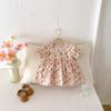 Vestido de princesa para meninas de verão 2025, novo vestido de boneca floral com urso para meninas, roupa casual estilosa