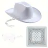 Sombrero de Vaquero de Lentejuelas Corona Rosa Rubor Conjunto de Tres Piezas Stock Sombrero de Vaquero Rubor Occidental Conjunto de Tres Piezas Cuadrado Gafas