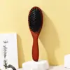 Peine premium de madera de loto con cerdas de jabalí completas, peine masajeador del cuero cabelludo, peine de madera para alisar el frizz, peine con cojín de aire, peine para peinar el cabello sin enredos