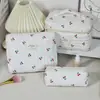 Bolsa de Maquiagem de Poliéster-Algodão com Cerejas, Transfronteiriça, de Grande Capacidade e com Compartimentos, Necessaire de Viagem Portátil, Bolsa de Armazenamento para Cosméticos
