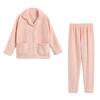 Pijama de Franela Gruesa para Otoño e Invierno para Mujer, Cárdigan Simple con Solapa, Terciopelo de Doble Cara, Se Puede Usar Afuera, Conjunto de Ropa de Casa Cálido