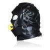 Juguetes sexuales para adultos máscara de cuero negra Pu suave ojos abiertos boca abierta casco máscara sexy casco restricción