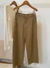 Calça de Algodão Feminina de Cintura Alta Wide Leg Outono 2026, Calça Reta Casual, Emagrecimento e Versátil, Calça de Nove Pontos para o Trabalho, Estilo de Perna Curva