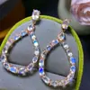 Aretes de Piedra Lunar Natural Enviados con Piedra Principal Vítrea de 3*5 mm Plata 925 Incrustación de Precisión