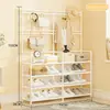 Zapatero multicapa simple con armario de almacenamiento integrado para entrada de casa y dormitorio, perchero de pie multifuncional y soporte para zapatos y sombreros