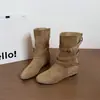 Persona baja que aumenta altura estilo coreano hebilla retro botines cortos mujer 2026 Otoño Invierno nuevos botines ajustados de temperamento botines de moda
