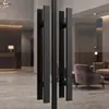Maçaneta de porta de vidro reta em tubo quadrado, maçaneta de porta preta em aço inoxidável, porta de correr em tubo quadrado, porta montada no chão, maçaneta grande para KTV