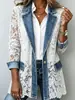 Jaqueta Jeans Imitação Transfronteiriça Outono Inverno Botão Único Média Longa Gentil Para o Trabalho Patchwork Renda Floral Vazada Jaqueta de Terno