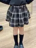 Outono 2024 Nova Roupa Infantil Estilo Coreano Colete de Tricô Vintage para Menina Saia Plissada Estilo Britânico Saia