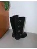 Botas Longas Bico Redondo Super Macias de Couro de Vaca Femininas 2026 Novas Retro Versáteis Fivela Botas de Cavaleiro Salto Grosso Solado Grosso Botas de Motocicleta