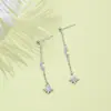 Pendientes Bañados en Plata S925 para Mujer, Estilo Coreano, Diseño Largo con Pedrería, Pendientes de Estrella y Luna, Joyería para Orejas con Borla Larga