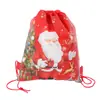 Bolsa de tela tejida de doble cara con estampado de Papá Noel, bolsa con cordón, bolsa de almacenamiento de juguetes, bolsa de regalo para fiesta de cumpleaños