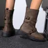Hebilla de Cinturón Chelsea Botas Romanas Otoño e Invierno Botas Martin Botines talla extra Planos Nuevos 4048 Comercio Exterior Zapatos de Mujer