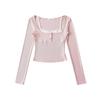 Pure Desire Style Sweet and Spicy Lace Base Shirt Mulheres Outono e Inverno Design Interno Nicho Camiseta de Manga Comprida Top Curto