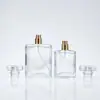 Botella de Perfume Cuadrada Plana de 100 ml, Botella de Vidrio Transparente, Botella Atomizadora a Presión para Muestras Cosméticas, Disponible en Stock