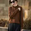 Cárdigan de punto de lana para mujer, color liso, holgado, elegante, de manga larga, para otoño e invierno, con cuello alto de volantes