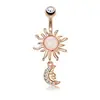 Joia Piercing Cruzada Europeia e Americana Nova Moda Simples Chama Lua Incrustada de Diamante Pingente de Lua Anel para Umbigo Prego para Umbigo
