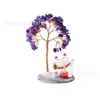 Árbol de la Fortuna de Grava de Citrino Natural al por mayor, Adornos de Gato de la Suerte, Árbol de la Vida de Cristal, Piezas de Ágata, Adornos de Escritorio