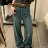 Tiro real 26 Jeans de mujer coreanos Dongdaemun de alta gama vintage de cintura alta de pierna ancha, pantalones rectos de corte ajustado con cinturón