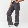 Jeans da Moda Feminina Europeia e Americana Primavera 2025 Simples Slim-fit Calças de Perna Larga Jeans Perna Larga Garota Quente