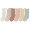 Calcetines para Niños Estilo Otoño e Invierno Algodón Peinado Calcetines para Bebé Borde Fruncido Puño Sin Costuras No Aprietan Cálidos Hasta la Mitad de la Pantorrilla Calcetines de Algodón