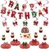 Atmosfera de Natal Bandeirola de Aniversário Estilo Doce e Fofo Banners com Letras Decorações Suspensas Espirais Enfeites para Topo de Bolo