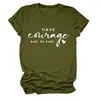 Tenha coragem de vaca e coração pequeno T-shirt feminina redonda europeia e americana Amazon transfronteiriça casual solta de manga curta