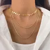 Collar de Diseño en Capas con Cadena de Discos Redondos de Nuevo Estilo Transfronterizo, Cadena Lisa de Alto Grado Exquisita y Versátil, Cadena para Clavícula Dorada